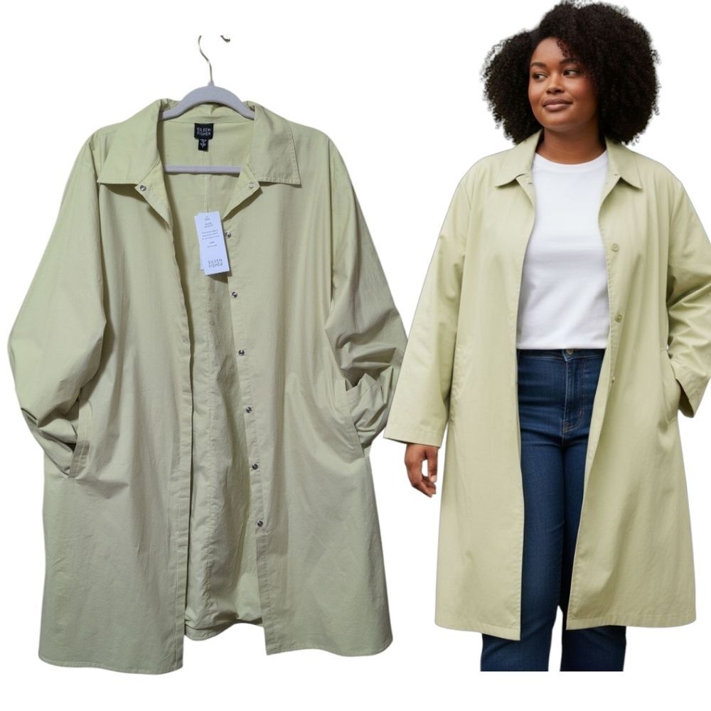 NWT Eileen Fisher wind jacket lemon pockets lined snap closure luxury size Large